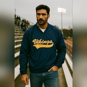 Sport-Tek Pullover Windbreaker Track Jacket Mens Small Blue Yellow Vikings Y2K